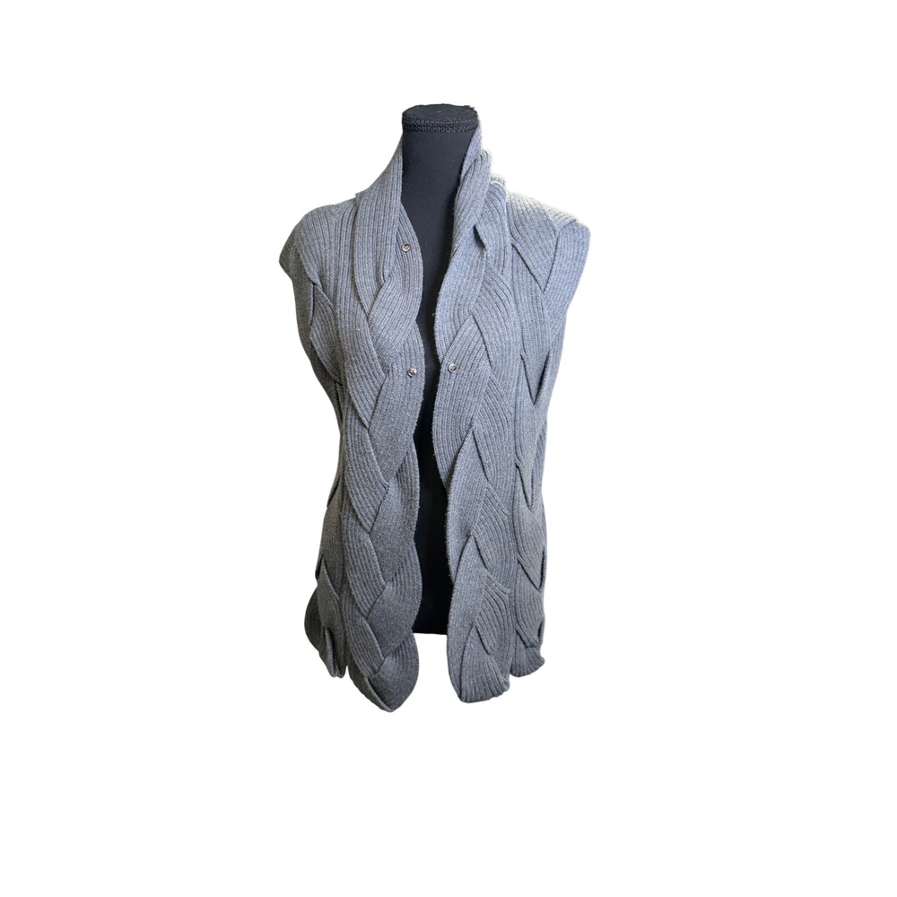 Kobi Halperin Cardigan Vest Women M Gray Good Braided Wool Blend KF6R21-16
